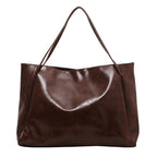 Women's Retro Soft PU Leather Large Capacity Tote Shoulder Handbag - Autumn Winter Fashion Statement Bag in Wine Red, Blue, Black, Brown, Milky White - Street Trendy Oversized Designer Purse