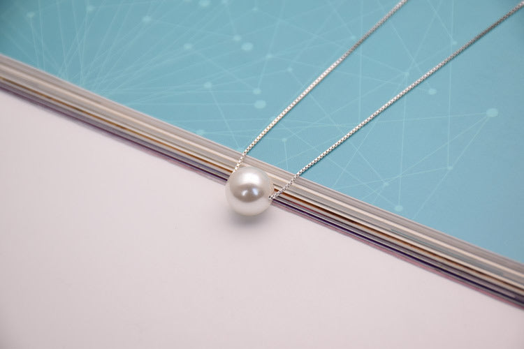 Dainty Single Pearl Clavicle Necklace Minimalist Platinum-Tone Chain, Delicate Collarbone Pendant, Gift for Her