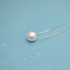 Dainty Single Pearl Clavicle Necklace Minimalist Platinum-Tone Chain, Delicate Collarbone Pendant, Gift for Her