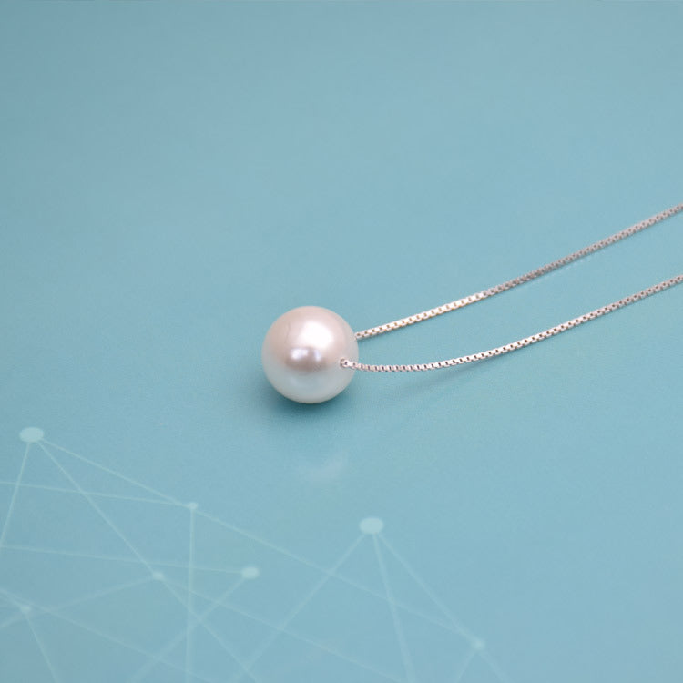 Dainty Single Pearl Clavicle Necklace Minimalist Platinum-Tone Chain, Delicate Collarbone Pendant, Gift for Her