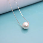 Dainty Single Pearl Clavicle Necklace Minimalist Platinum-Tone Chain, Delicate Collarbone Pendant, Gift for Her