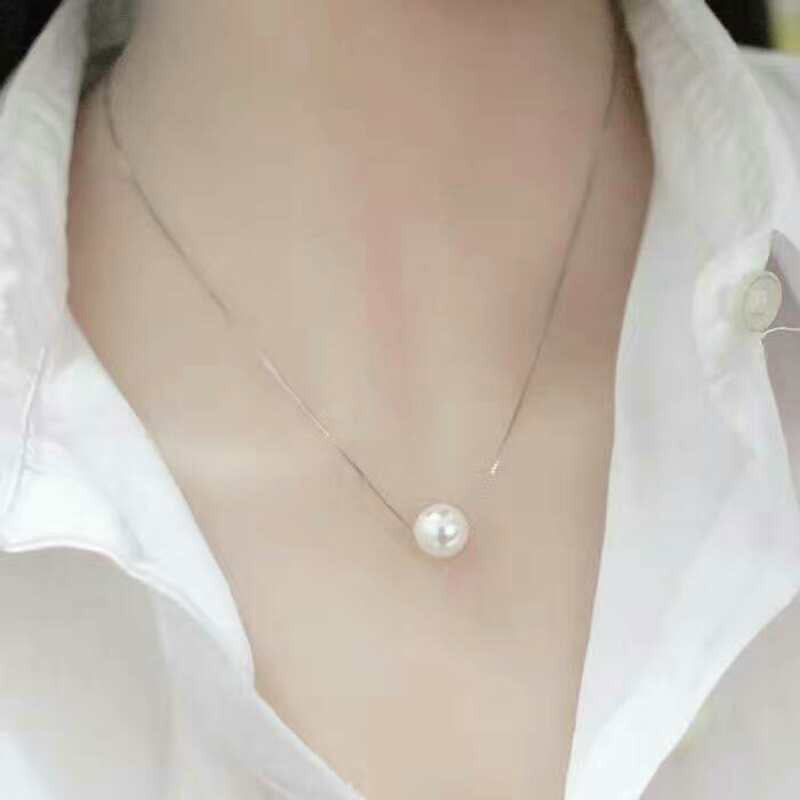 Dainty Single Pearl Clavicle Necklace Minimalist Platinum-Tone Chain, Delicate Collarbone Pendant, Gift for Her