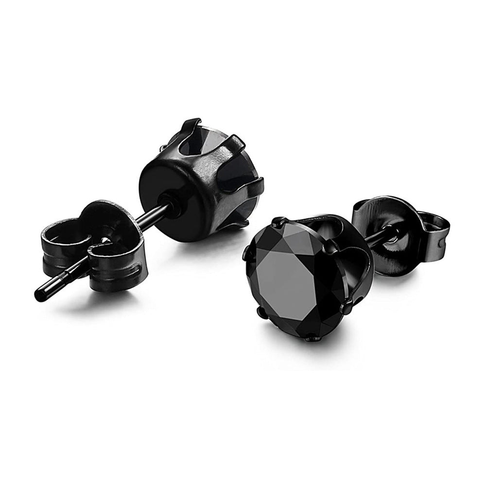 Punk Square Black Zircon Stud Earrings Set 6mm