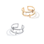 Adjustable Double Cross Zircon Ring White Gold Plated Copper Women's Fashion Jewelry