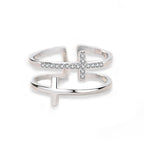 Adjustable Double Cross Zircon Ring White Gold Plated Copper Women's Fashion Jewelry
