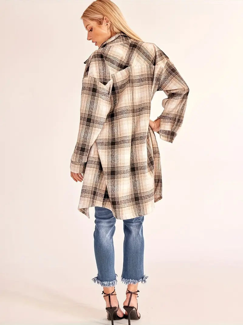 Vintage Plaid Long Cardigan Shirt Jacket